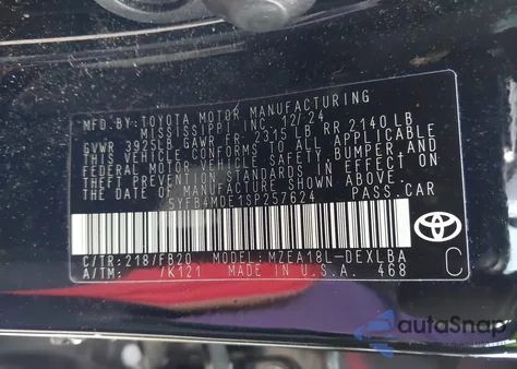 2025 Toyota Corolla Le from USA, damaged, VIN 5YFB4MDE1SP257624